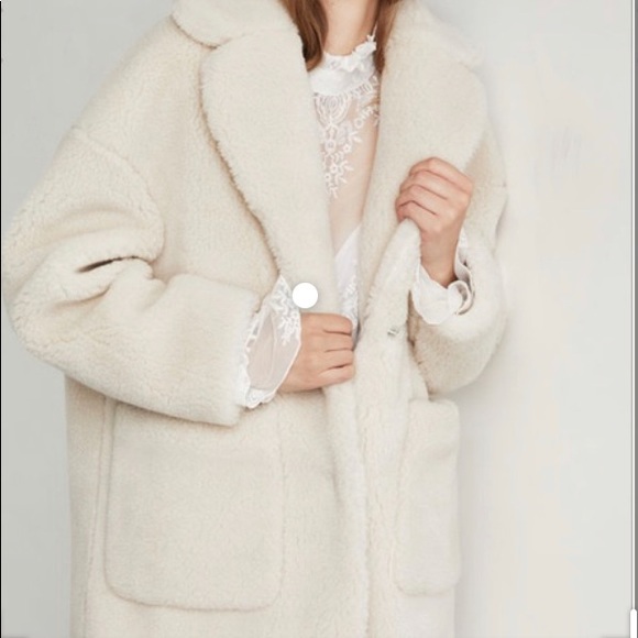 Free People Faux Fur White Coat Slarge 